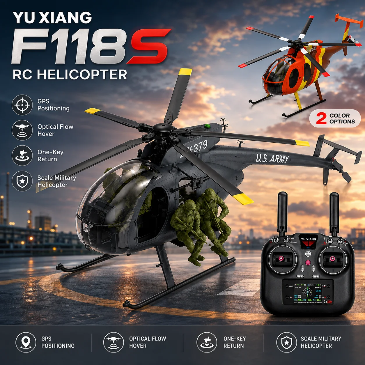 Yuxiang F118S Little Bird Armed Scale Helicopter MD-500 Defender GPS Brushless RC Aircraft