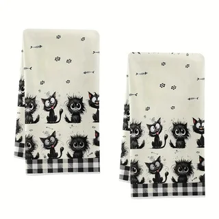 2-Pack of Kitten-Themed Kitchen Towels, Dish Towels, Hand Towels, Kitchen Decor Towels, Neighbor Gifts, Sweet Housewarming Gifts for Friends, Mom Gifts, Friend Birthday Gifts.