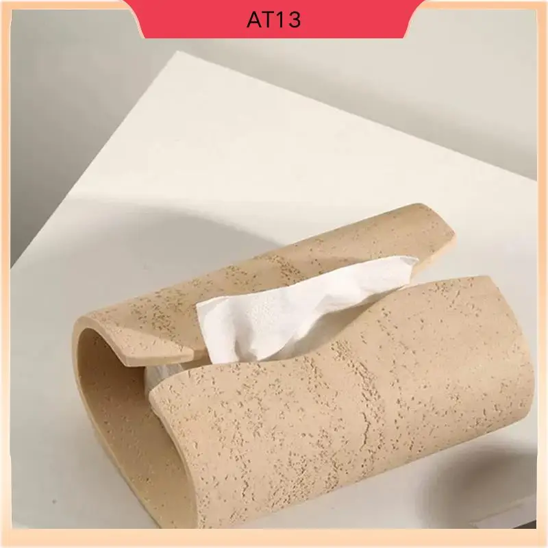 

AT13 Vintage Cave Stone Tissue Box Resin Coffee Table Napkin Paoper Organizer For Bedroom Living Room