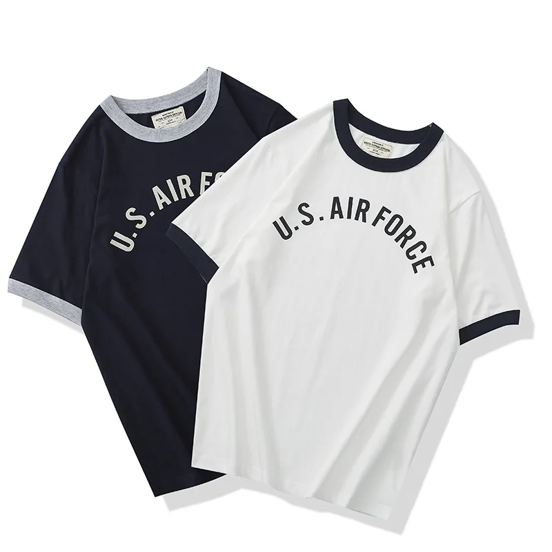 230g Colorblock Raglan T-Shirt Air Force Military Short Sleeve AMEKAJI Outdoor Hiking Riding Cycling College Clothes Trekking