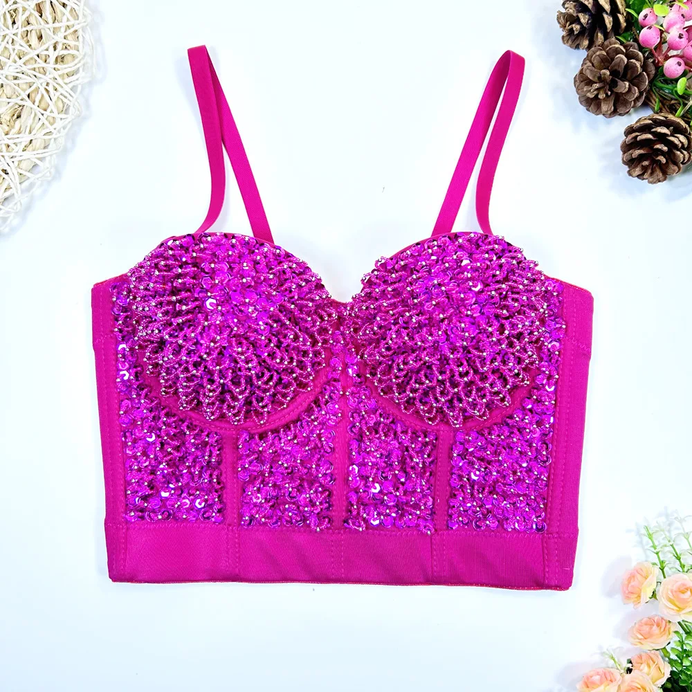 Złoto-srebrny top z paskami z fibonatu, zdobiony koralikami, seksowny, dzianinowy top z paskami z fibonatu na jesień 2023, idealny na występy sceniczne.