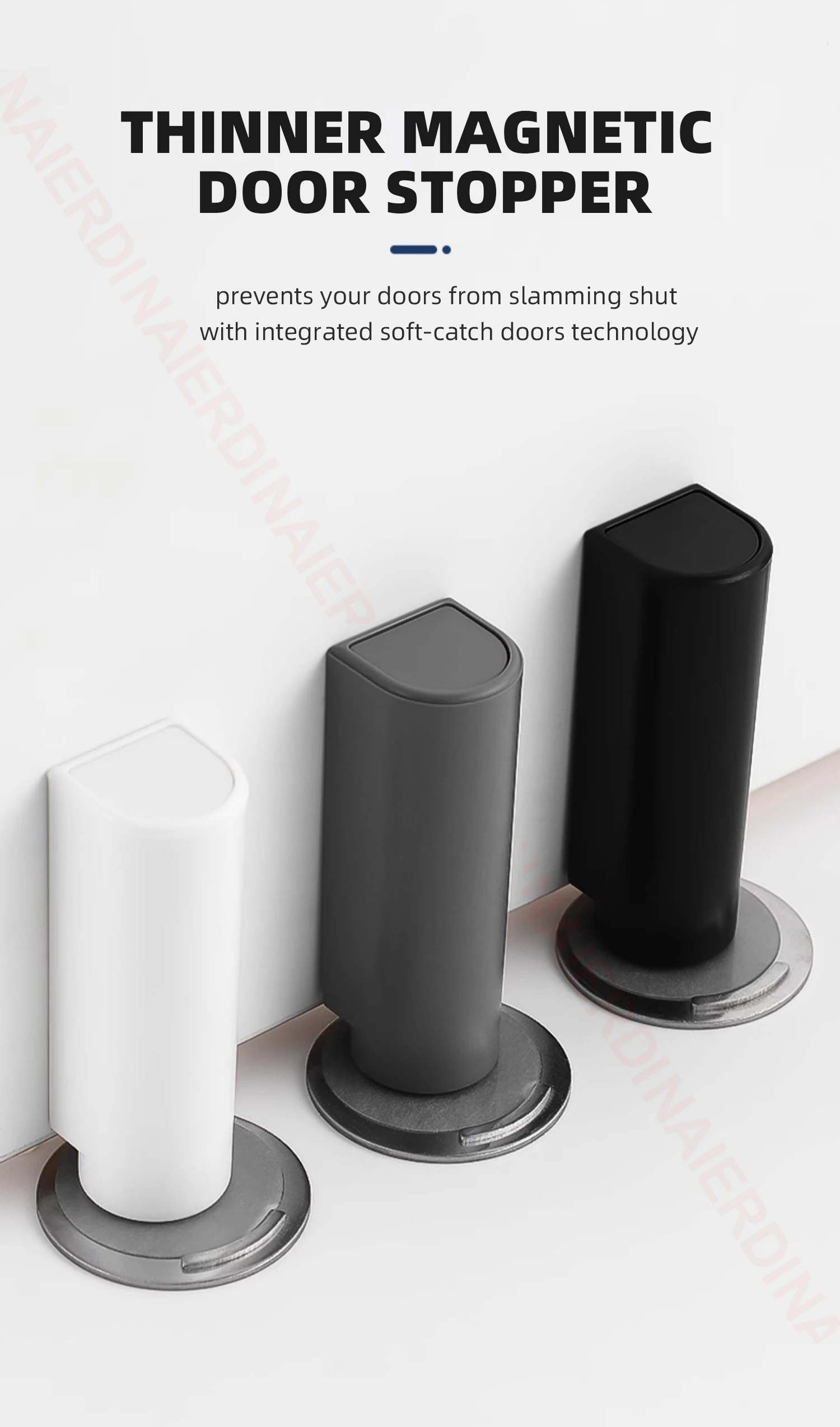 Naierdi magnetischer Tür stopper Edelstahl Hochleistungs-Tür stopper schwarzer nagel freier Tür saugt ür halter Türbeschläge – Detail 4