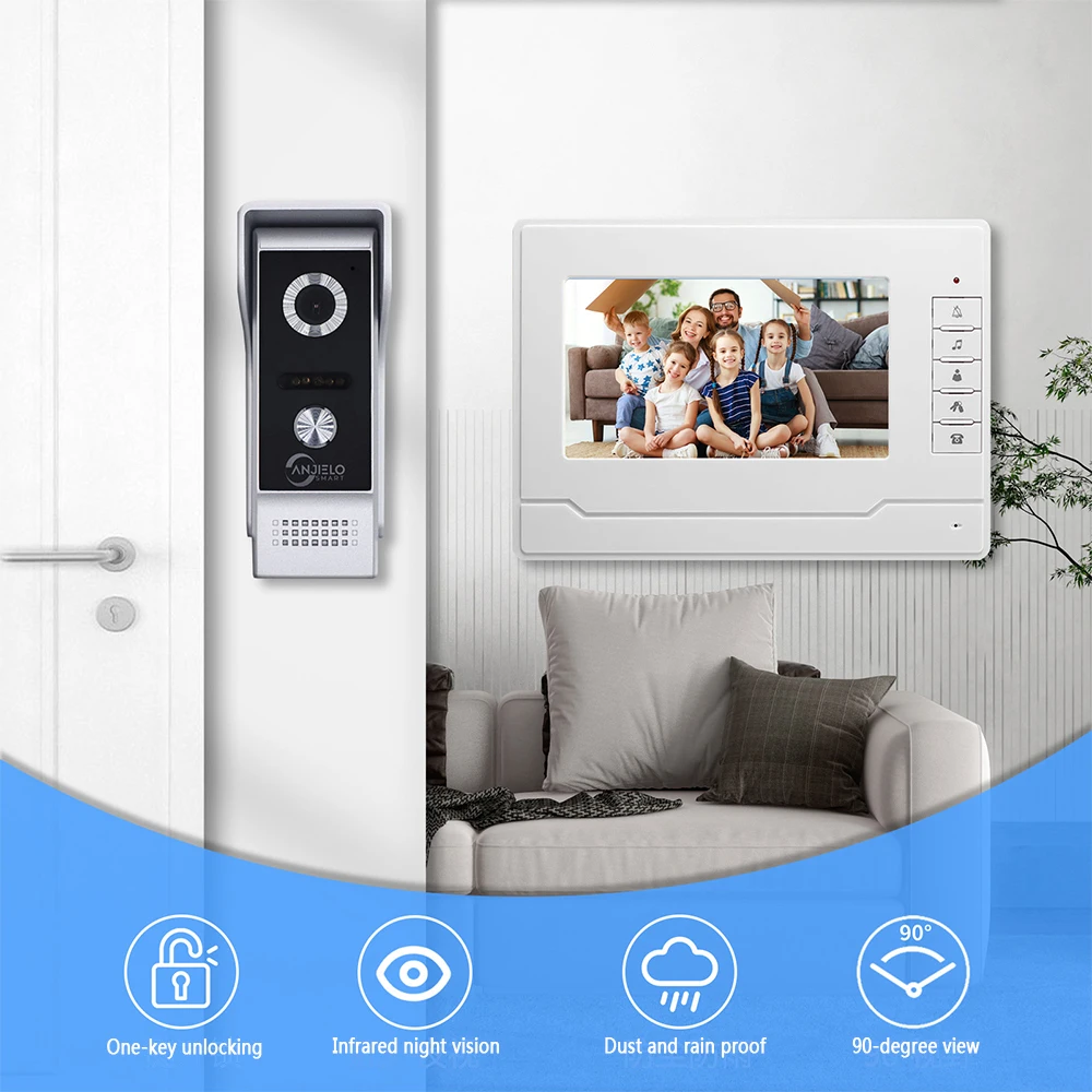 Anjielosmart 7-Inch Monitor Wired Intercom in Private House Video Door Phone for Home Security Protection System Doorbell Camera