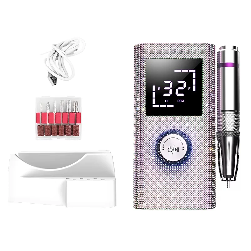 

Аккумуляторная электрическая дрель для ногтей, 45000 об/мин, с блестящими стразами, идеально подходит для салонов