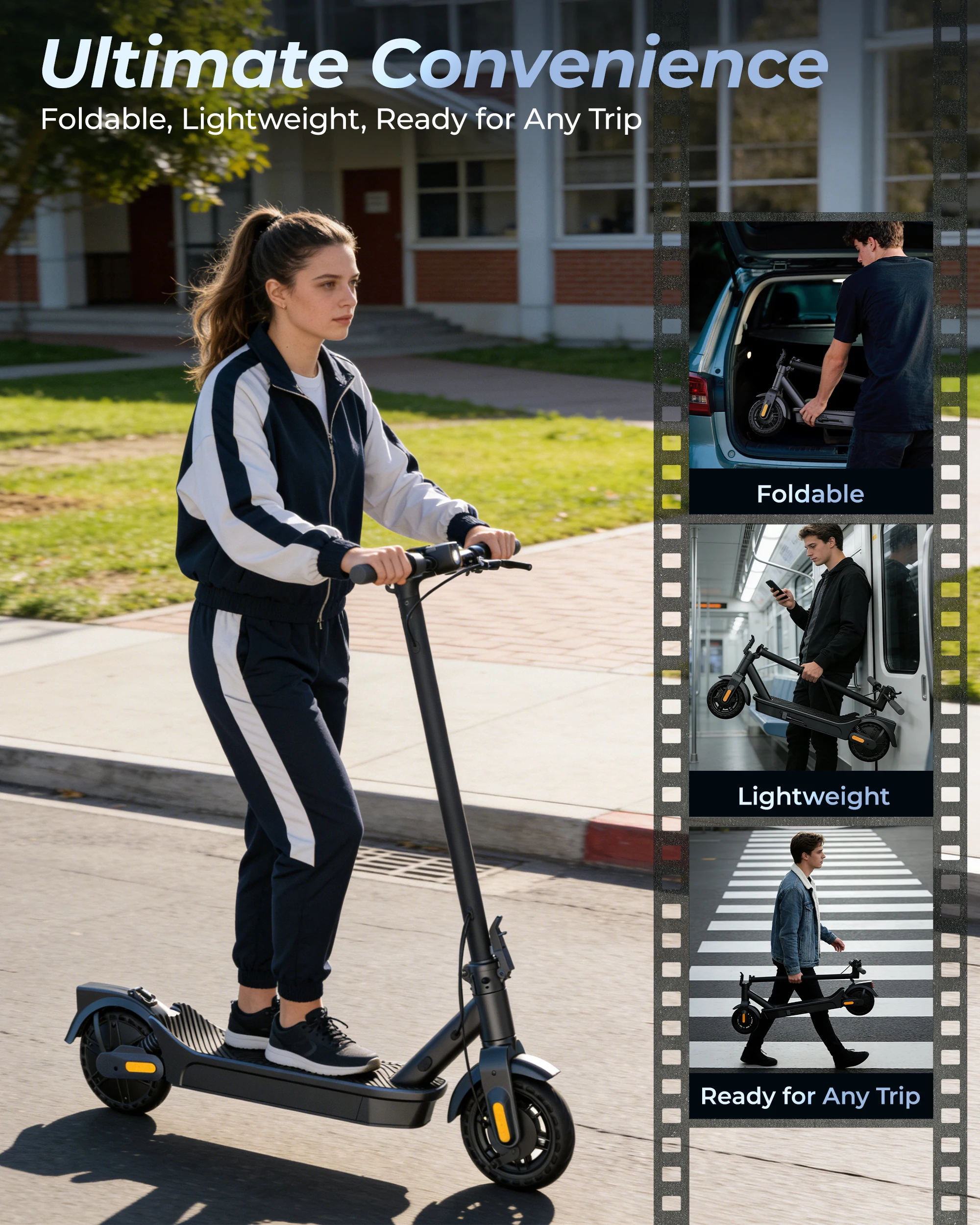 Nuevo Scooter Eléctrico Plegable para Adultos 2026, Neumático Sólido de 8.5'', Neumático Sin Cámara de 10'', Motor de 36V 350W/500W, 20
