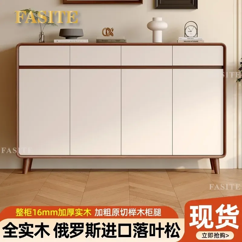 For Home Entrance All Solid Wood Shoe Cabinet Integrated Wall Locker Light Luxury Door Cabinet Living Room Corridor Shoe Rack
