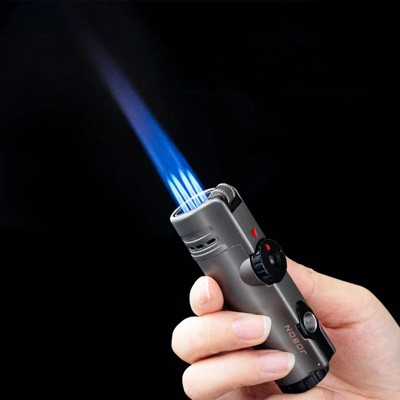 Jobon Gas Torch Lighter Powerful Four Straight Blue Flame Grinding Wheel Windproof Cigar Lighter Turbo Spray Gun Men's Gadgets