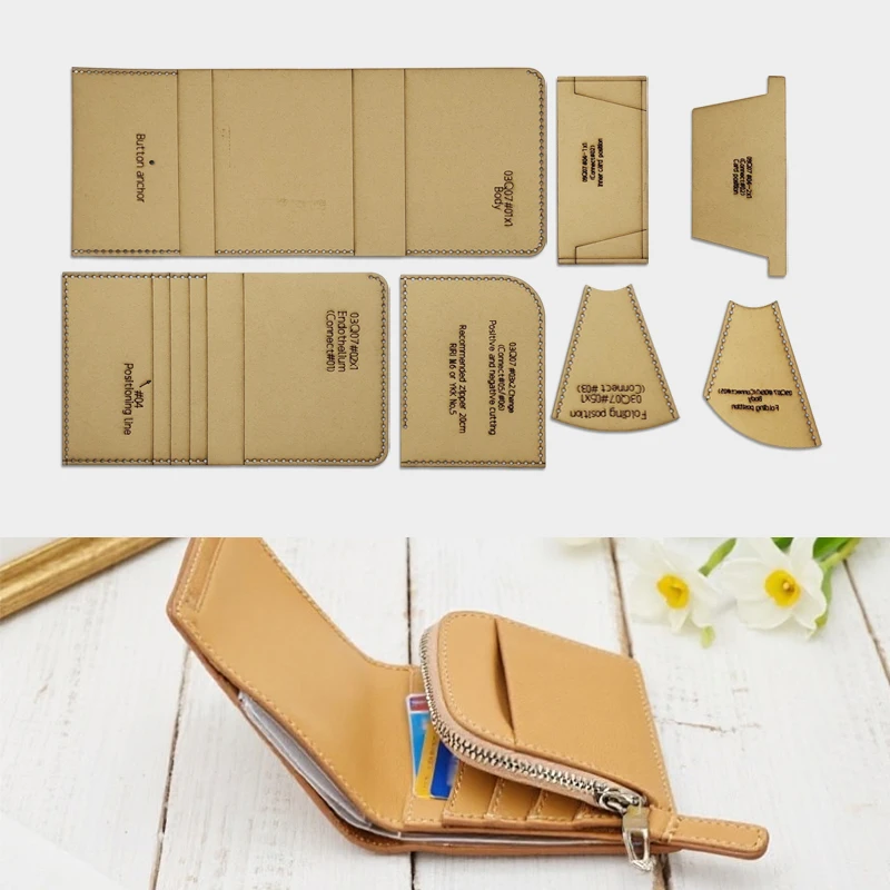 YOMDID 7pcs/set Short Folded Wallet Making Kraft Paper Template DIY Wallet Making Handmade Leathercrafte Template Supplies