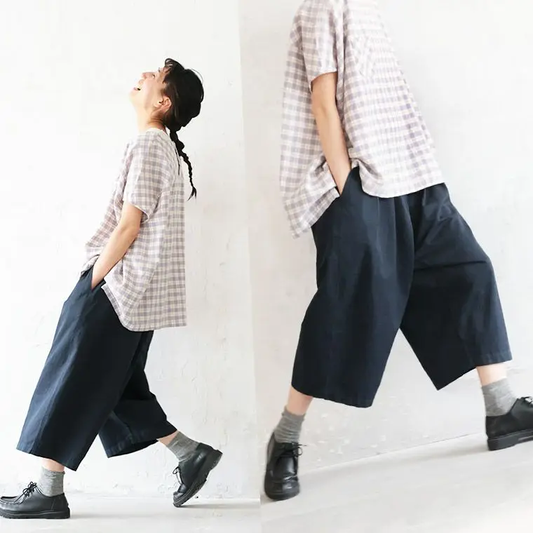 Pantaloni casual larghi elastici a vita alta Pantaloni a gamba dritta in cotone versatile vintage Diciotto lunghezza Super belli consigliati