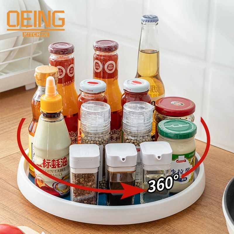 360 Rotation Non-Skid Spice Rack Pantry Cabinet Turntable with Wide Base Storage Bin Rotating Organizer for Kitchen Seasoning