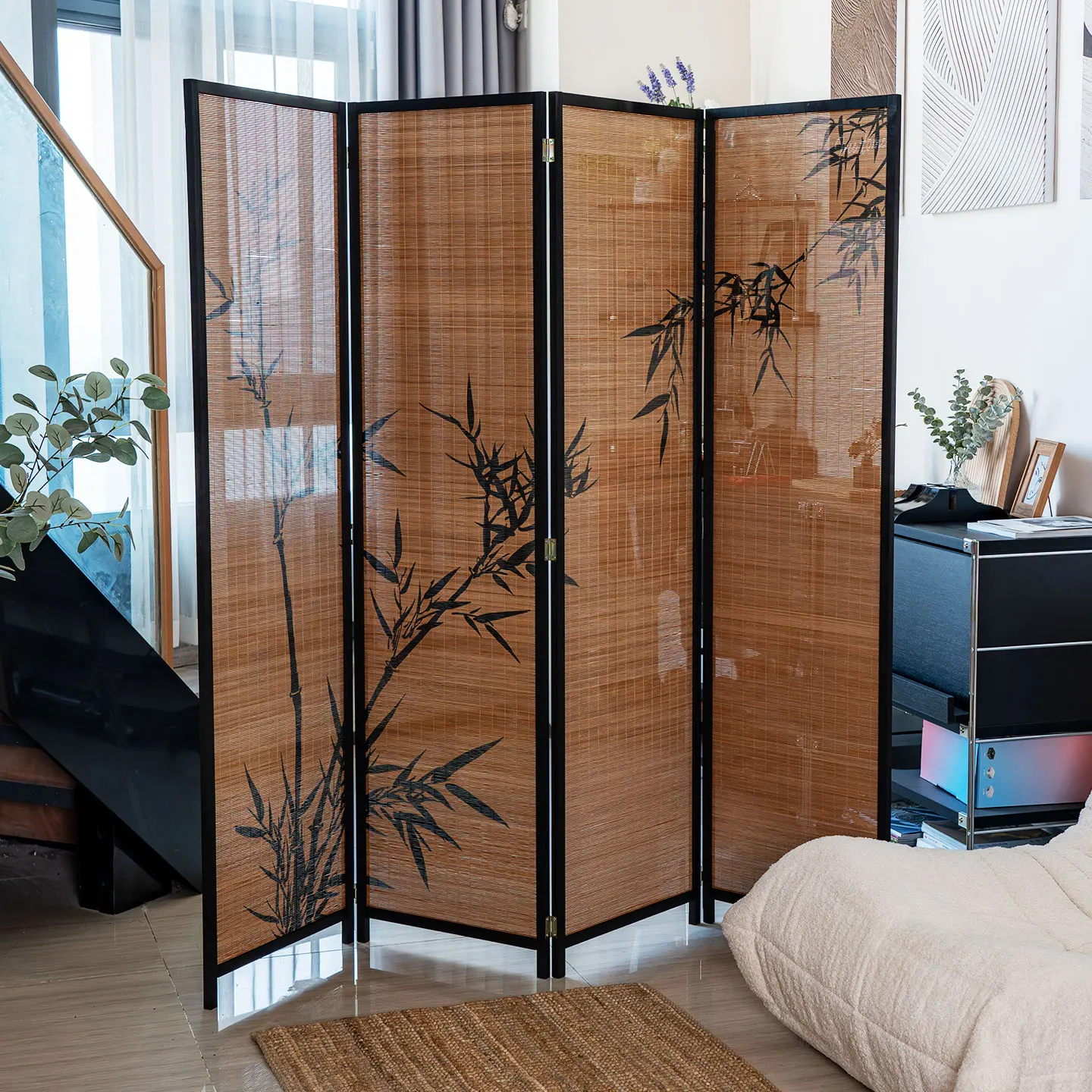 New Chinese Screen Partition Office Catering Tea Room Vintage Style Removable Folding Bamboo Screen Song Dynasty Aesthetics