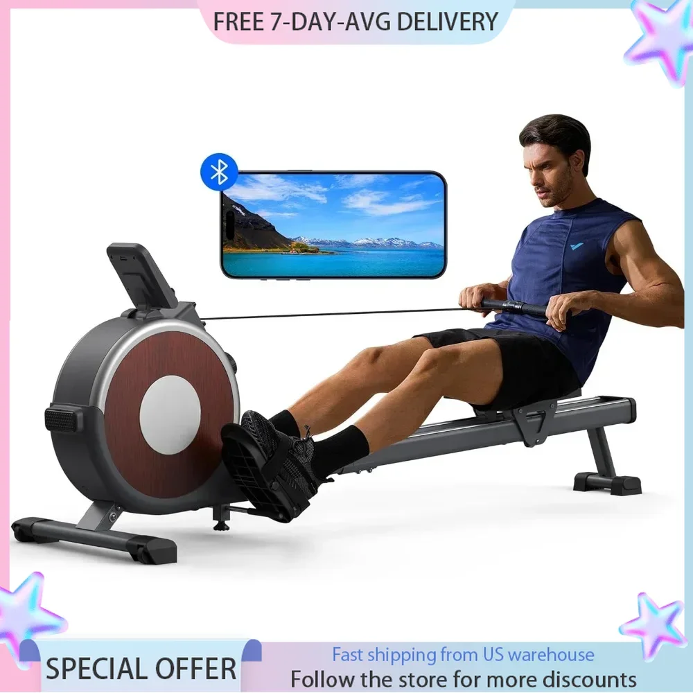 Magnetic Rower Machine for Home, 16 Levels of Quiet Resistance, Dual Slide Rail with Max 350lb Weight Capacity, Rower Machine