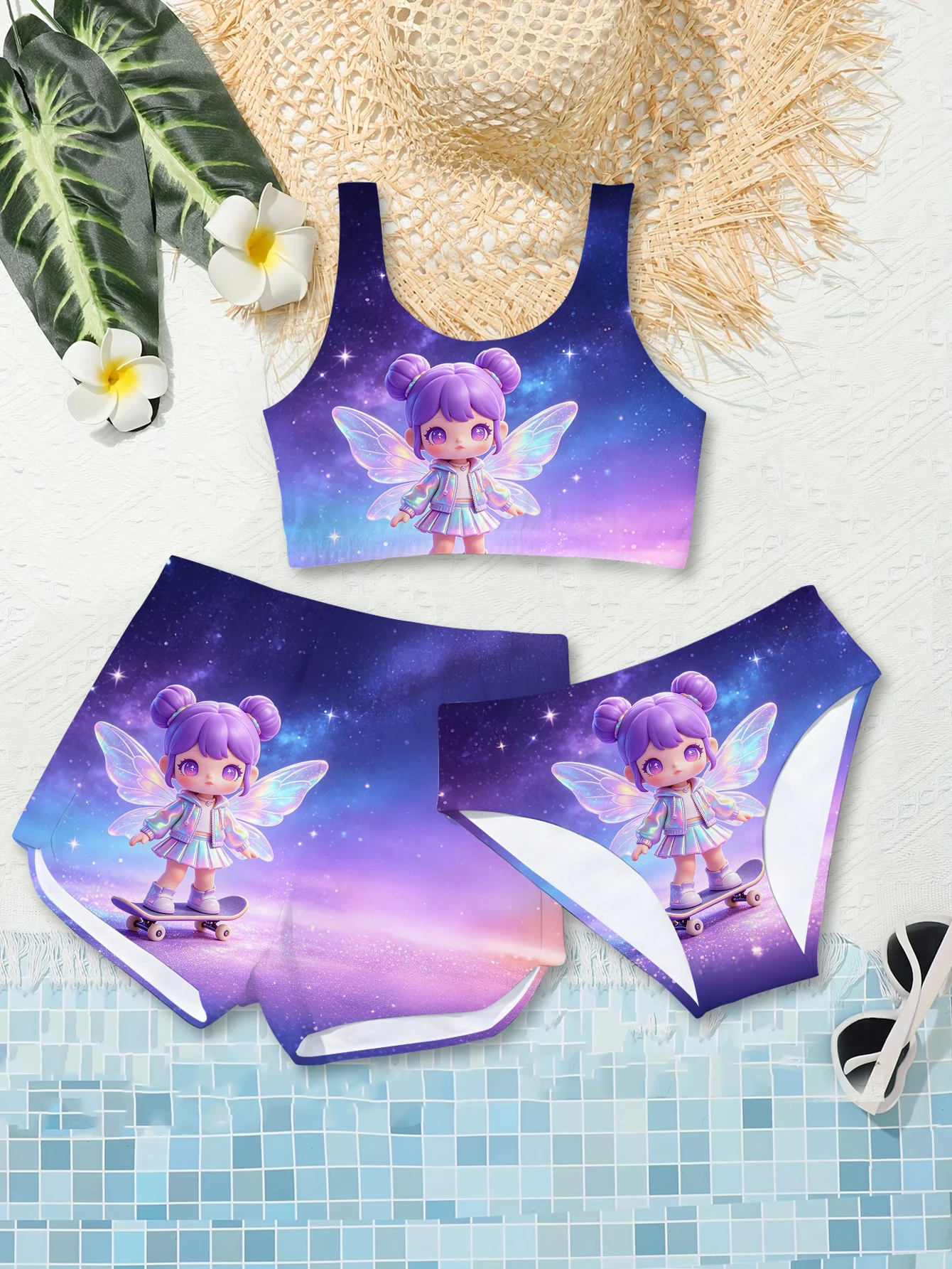 Girls' Summer Style Atmospheric Elf Fashion Three Piece Swimsuit Casual Sportswear