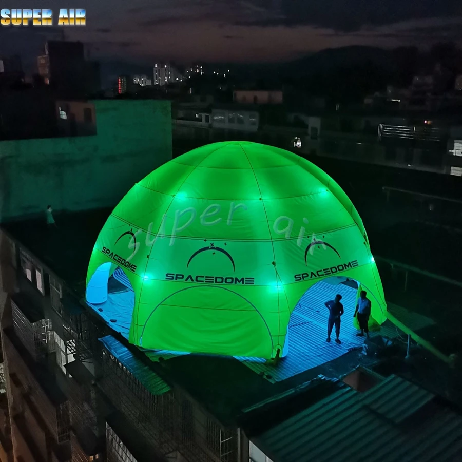 Tienda de campaña de araña inflable, iluminación LED colorida, 12m de diámetro, ocho patas y logotipo personalizado para alquiler