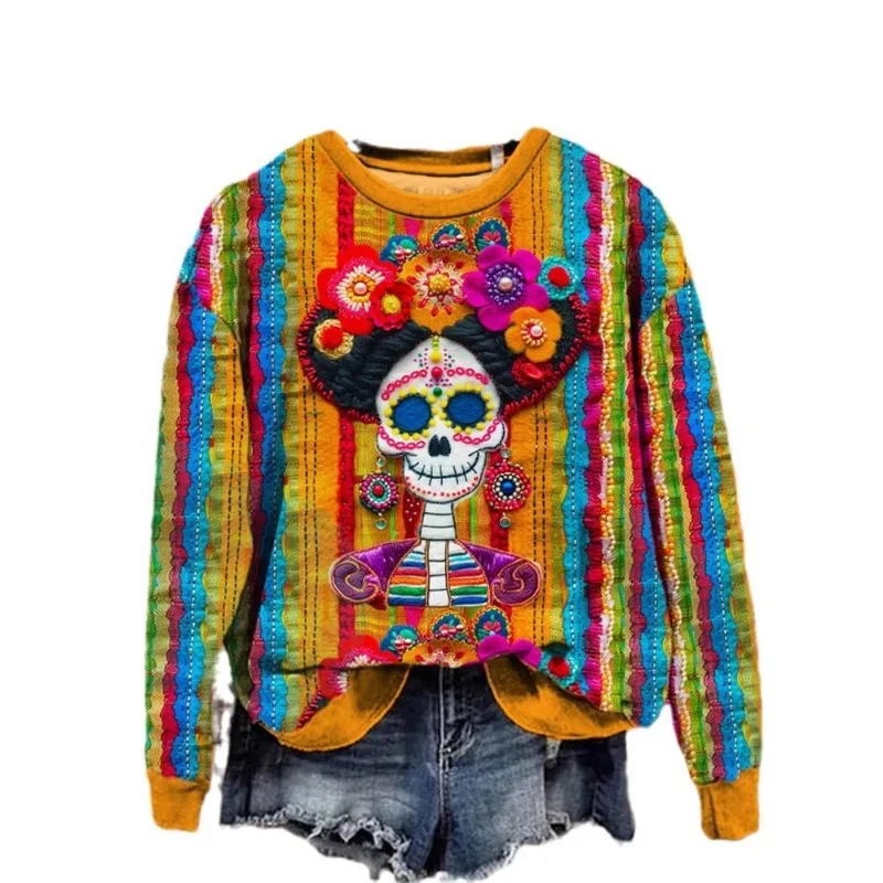 Langarm-Sweatshirt Halloween Horror Lustiges Damen-Sweatshirt 3D-Digitaldruck