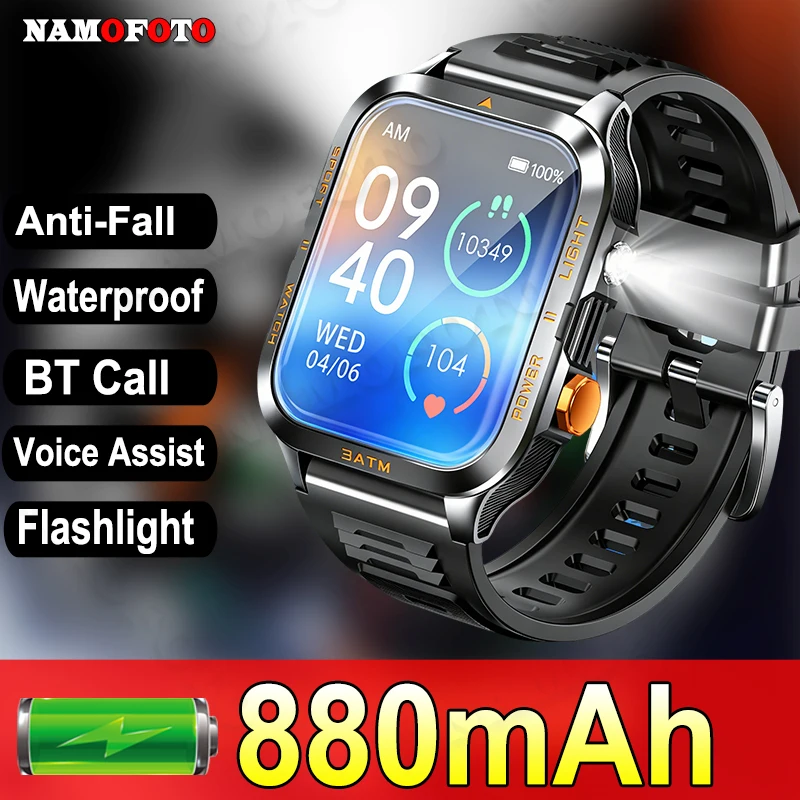 

Men Smartwatch 880mAh Battery Military Watches Life Waterproof Outdoor Sports 1.96-inch HD Bluetooth Call Heart Rate Smart Watch