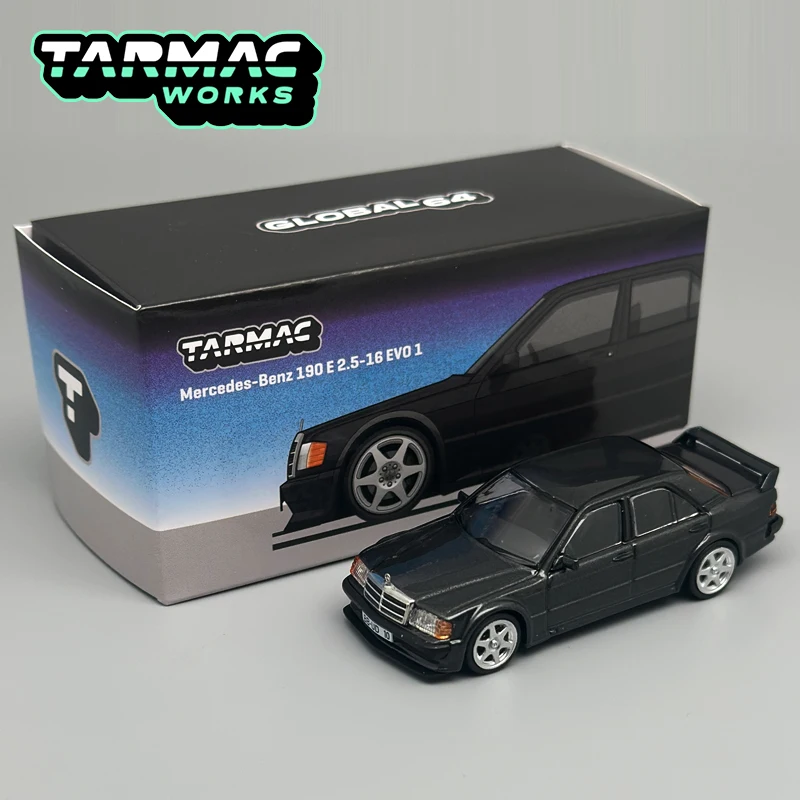 TW 1:64 Tarmac Works Mercedes-Benz 190E 2.5-16 EVO 1, черная металлическая модель автомобиля