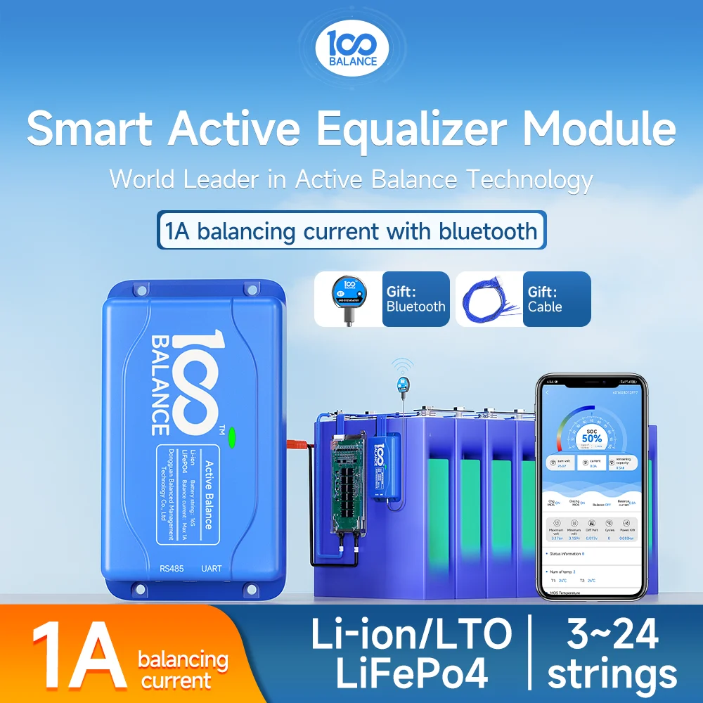 100BALANCE Smart BMS Active Balancer Lifepo4 4S 6S 8S 10S 12S 13S 14S 16S 20S 24S per Lithium lifepo4 Lto active bms jk