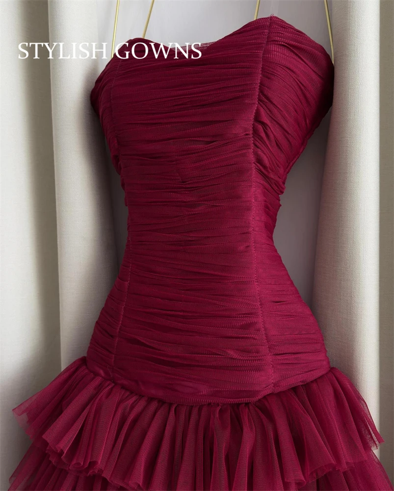 Claret Party Dress for Wedding Dresses for Special Occasions Elegant Long Dress Customized Multi-layer Prom Dresses 2025