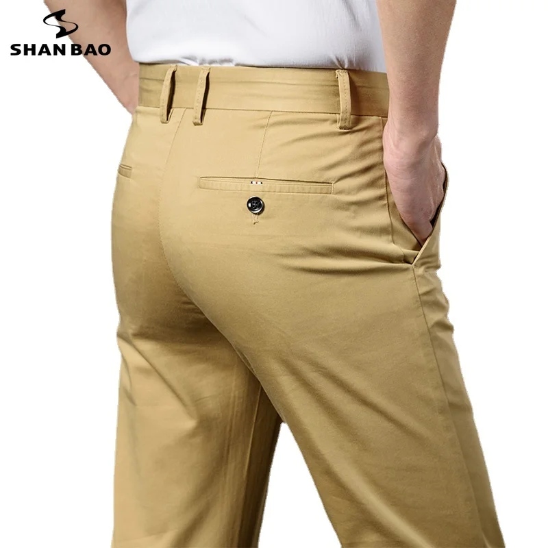 SHAN BAO 2022 Spring/Summer Brand Silk Smooth Cotton Stretch Straight Loose Lightweight Pants Men's Business Casual Trousers