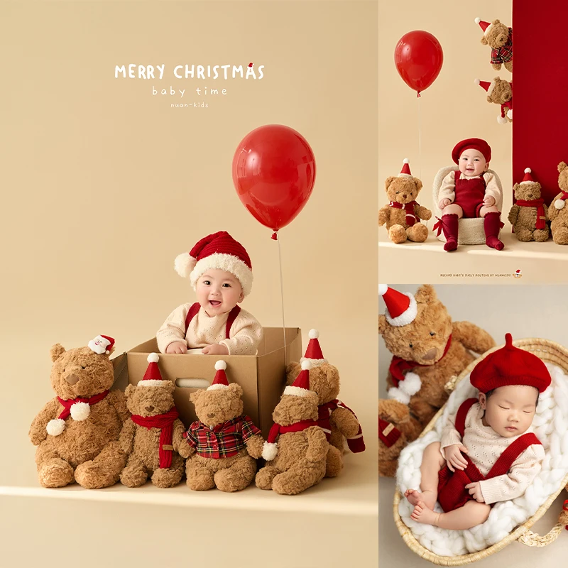 

Christmas Themed Newborn Photography Costumes Knitted Sweater Christmas Hat Teddy Bear Posing Dolls 6pcs Holiday Gift Photo Prop