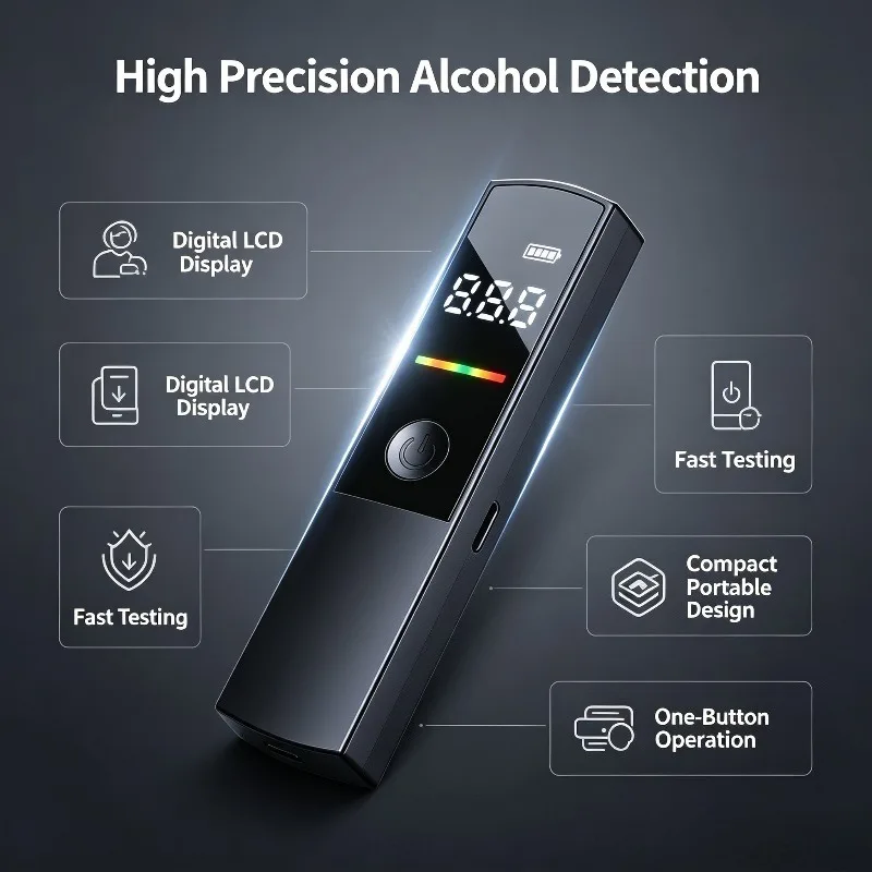 New LED Display Alcohol Tester Professional Breath Alcohol Tester Rechargeable Police Alcotester Car Drunk Driving Test