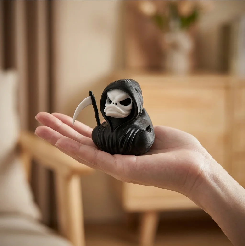3D Printed Grim Reaper Duck Ornament Creative Gothic Desktop Decoration Funny Halloween Figurine