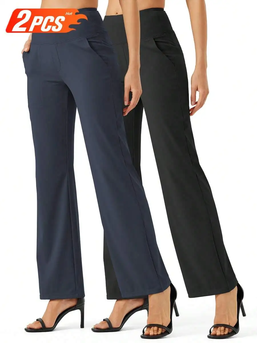 

High Waist Wide Leg Pants With Pockets Stretch Casual Dress Pants For Women