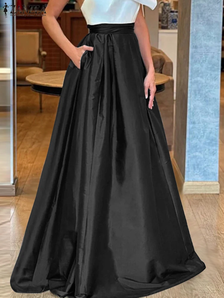 

Stylish Party Skirt Fashion Women Satin Long Sundress ZANZEA Summer High Waist Jupe Elegant A Line Work OL Faldas Saia Robe 2025