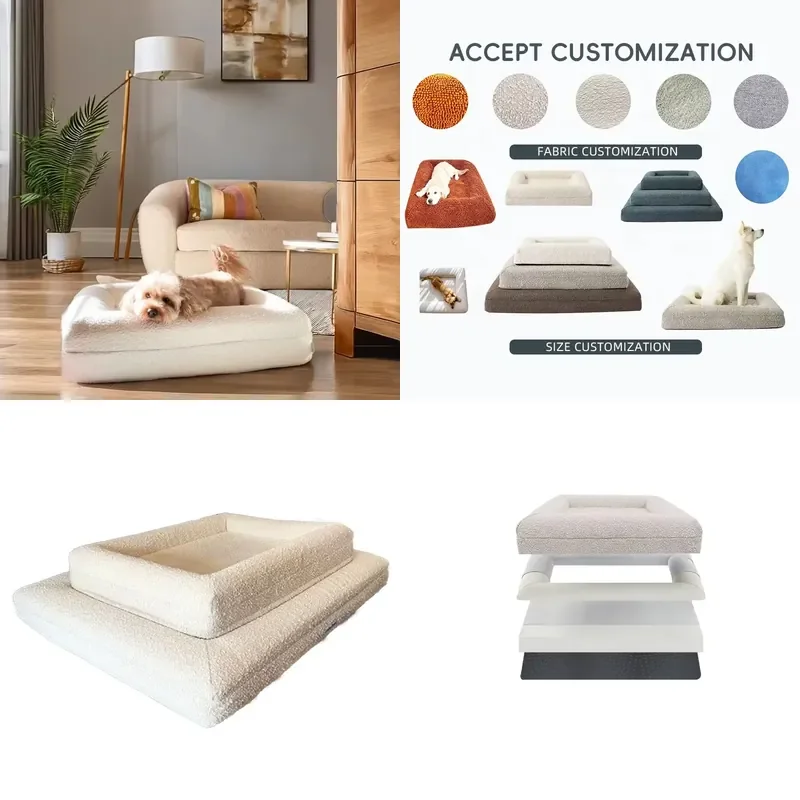 Custom Luxury Rectangular Memory Foam Dog Bed Non Slip Bottom Soft Sofa Pet Bed