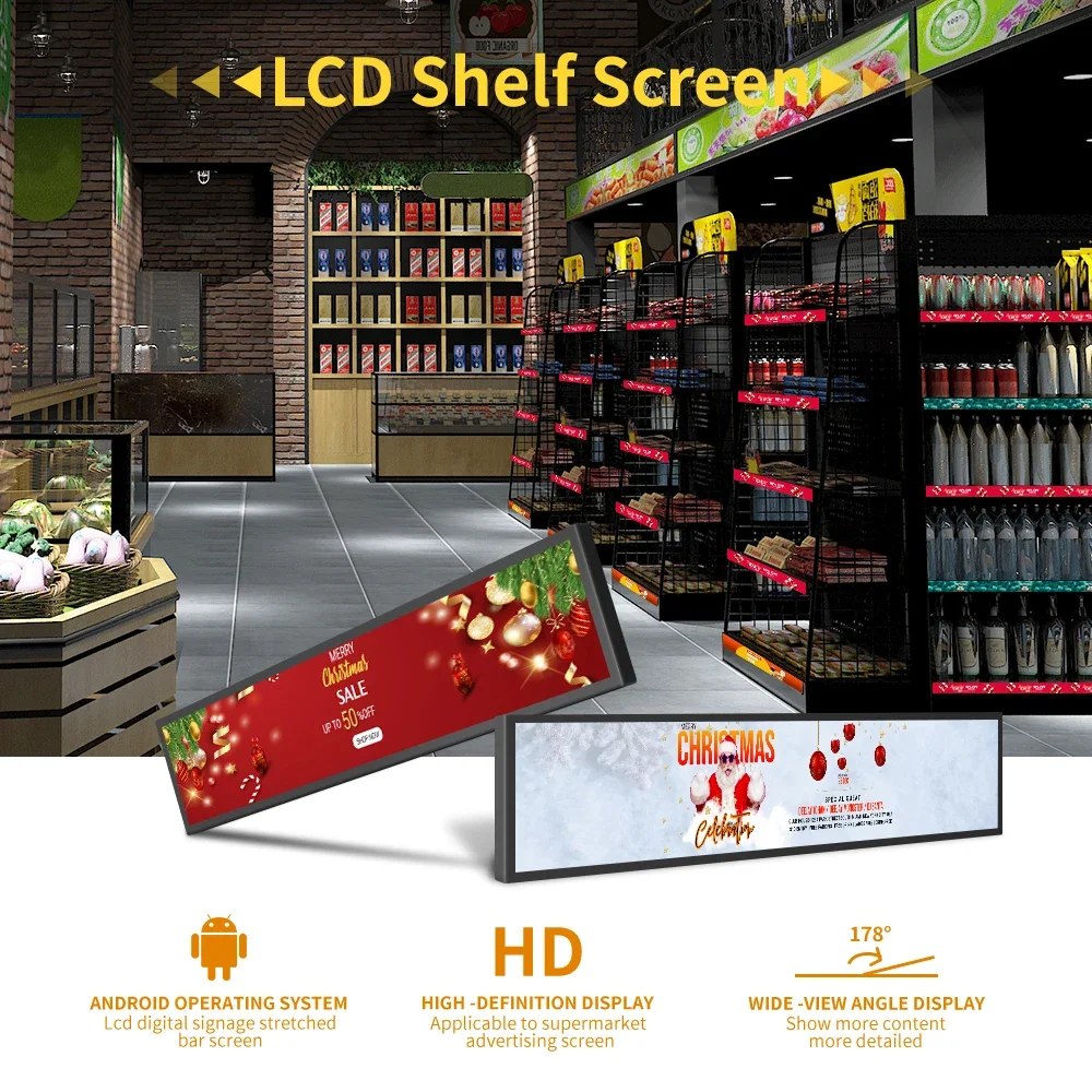 2023 New Machine Manufacturer Custom Strip Screen Stretched 23 35 inch LCD Bar Screen Advertising Display For Mall