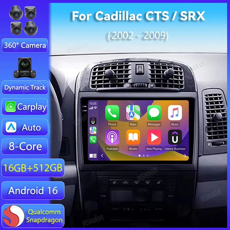 Radio para Auto con Android 16 y Carplay para Cadillac CTS 2002-2007, SRX 2003-2009, GPS, Video Inalámbrico, Multimedia, Reproductor 2Din, Estéreo