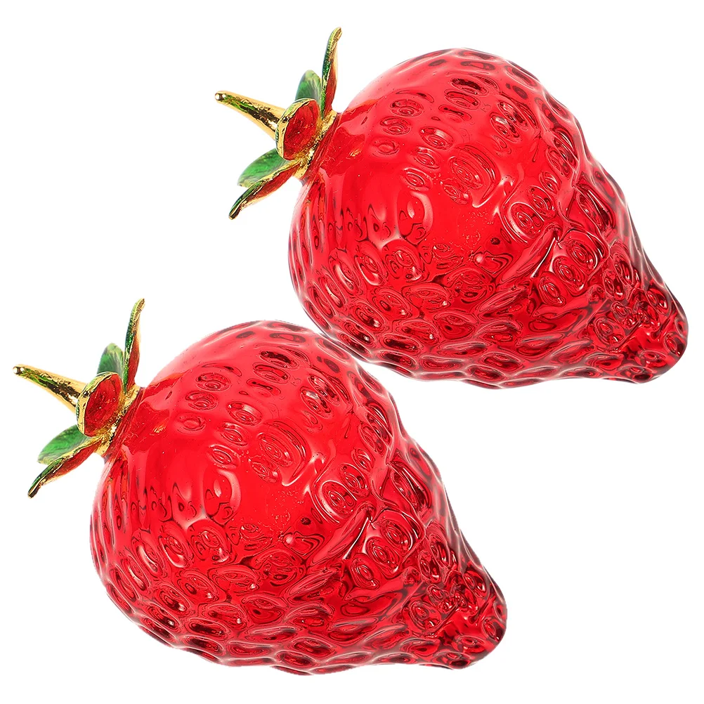 

2 Pcs Crystal Strawberry Figurines Elegant European Style Artificial Fruit Centerpiece Living Room Desktop naments Transparent