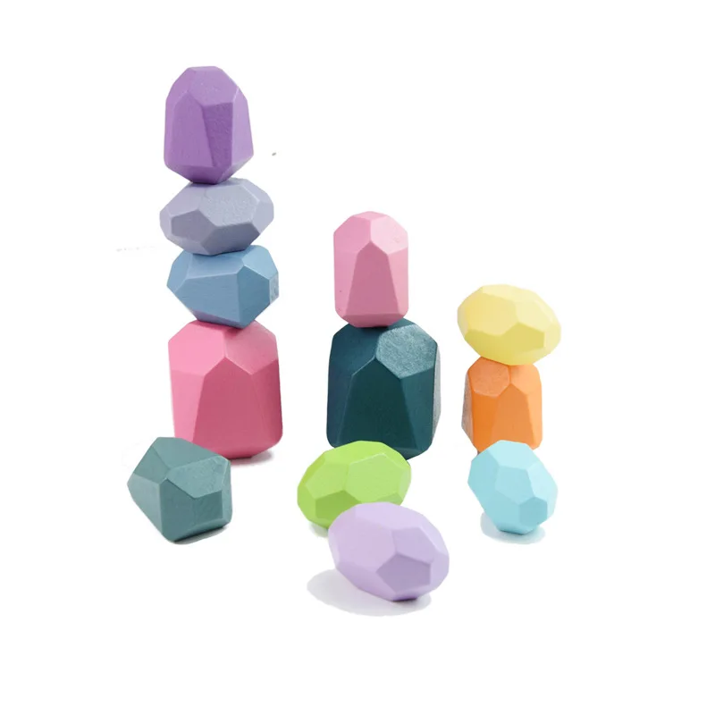 Baby Wooden Building Block Colored Stone Creative Educational Toys Nordic Style Stacking Game Rainbow Stone Wooden Toys