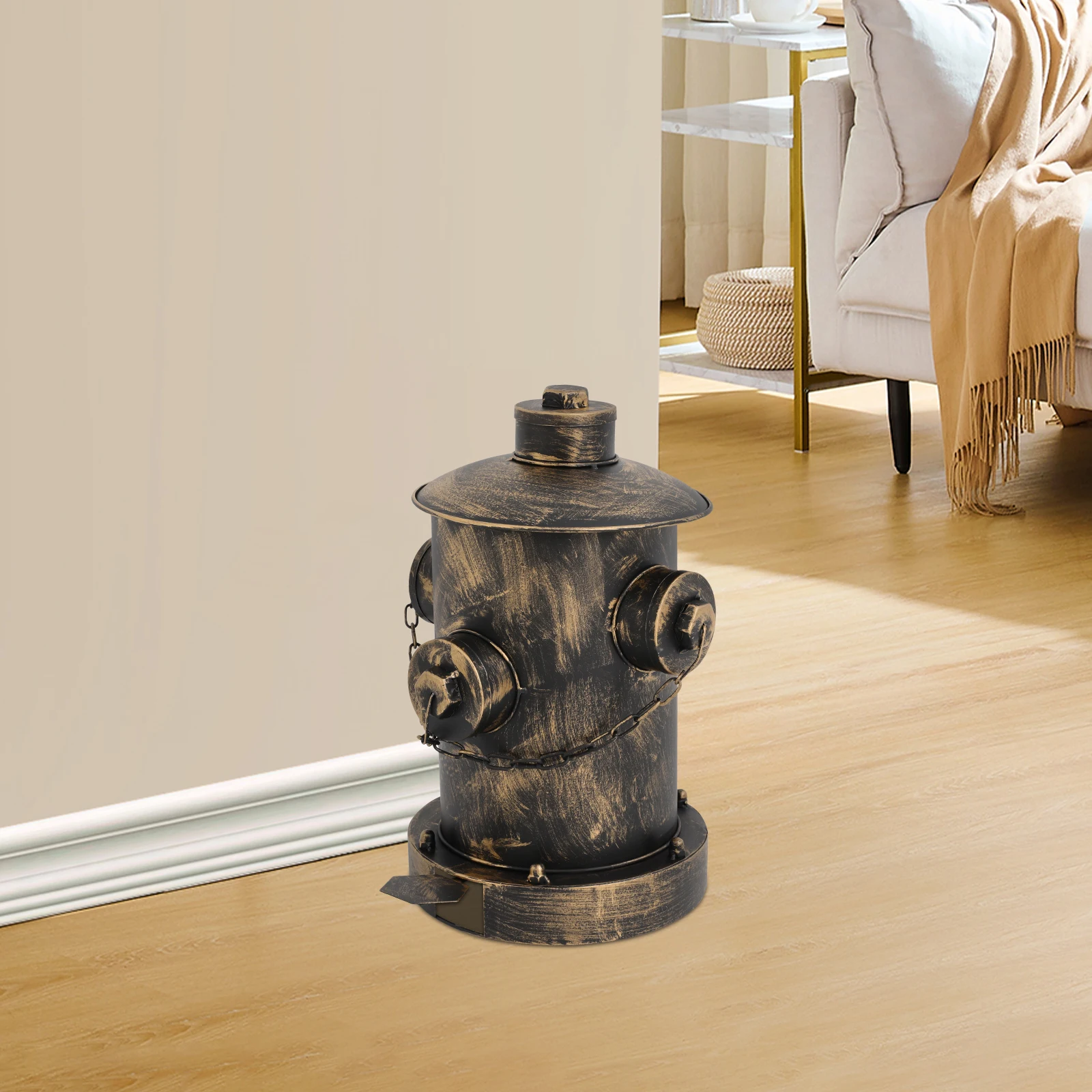

Retro Fire Hydrant Design Trash Can, Foot Pedal Operation, Bronze Metallic, Suitable for Indoor Outdoor, Compact 2.5L Capacity