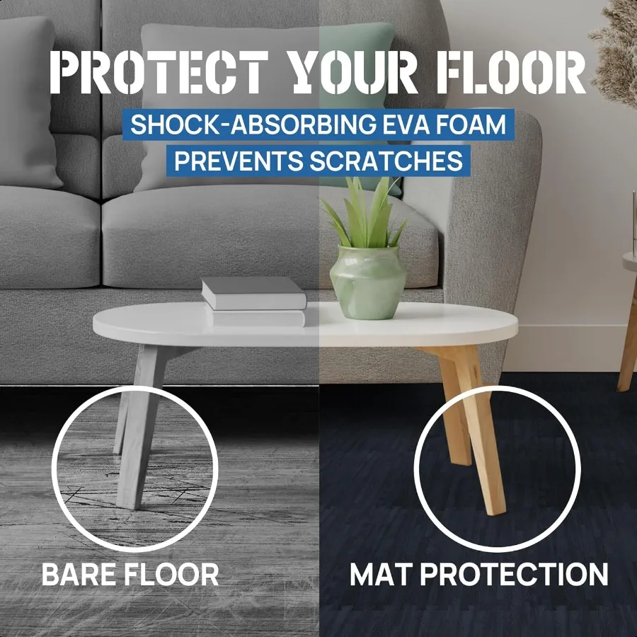 48SQ.FT Wood Grain Puzzle Exercise Mat Protective Flooring EVA Interlocking Foam Floor Tiles with Border for Home