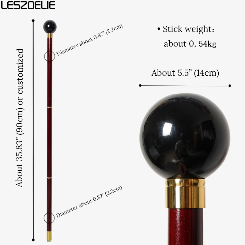 Black 8th Billiards Resin Handle 3-Piece Red Wooden Walking Stick Elegant Fashionable Decorative Canes for Men And Women