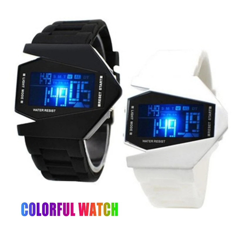 

Cool Men Airplane Sport Digital Watch Colorful Alloy LED Flashlight Alarm 2 Colors Quartz Watches For Wrist Wristwatch