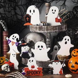 3pcs Cute Ghost Halloween Decoration WoodejStand Tray Decor White Home Shelf Display Desk Office Table Decorate Party Supply