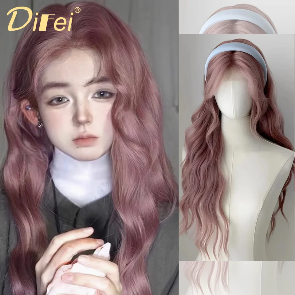 DIFEI Boten Purple Long Curly Synthetic Wig Female Holiday Wig Halloween Cosplay Natural Bangs Wavy Long Curly Wig