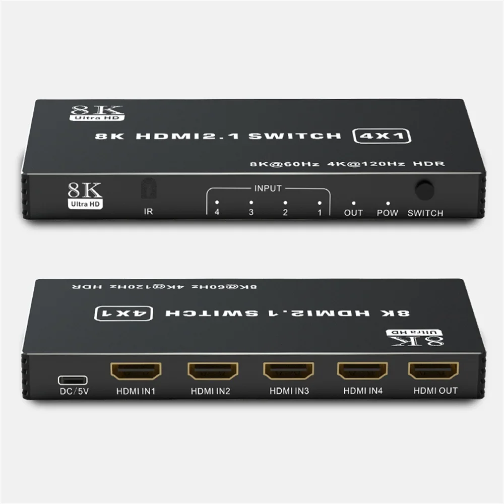 5 in 1 out Switch HDMI 2.1 Splitter 8K 120Hz 5-port HDMI 4K 120Hz Splitter Switcher CEC 48gbps HDMI 2.1 Switch with remote HDR