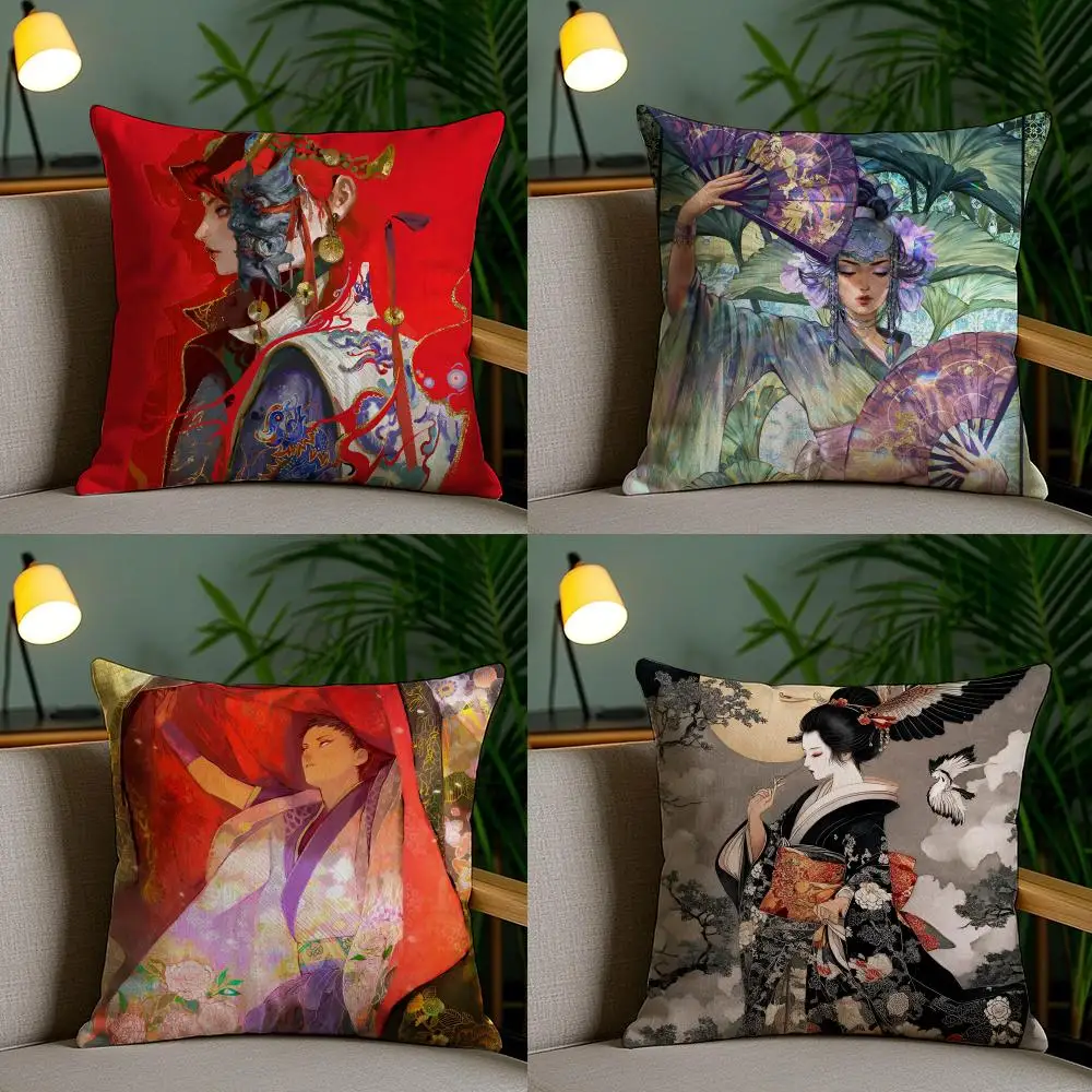 Japanese Style Anime Cartoon Cushion Cover Cushion Cover Soft Washable Pillow Case Multi-Scene For Couch Bed Travel Office Use