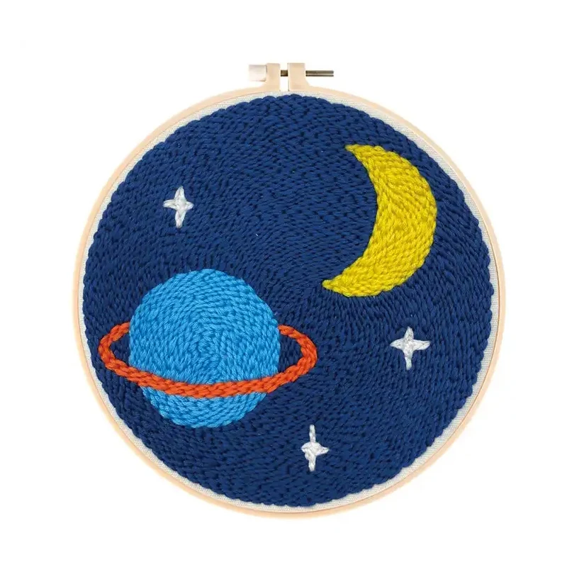 

Galaxy Space Moon Star Cross Stich Embroider Kit Handmade Poke Needle Wool Threads Punch Kit For DIY Women Crafter Beginner