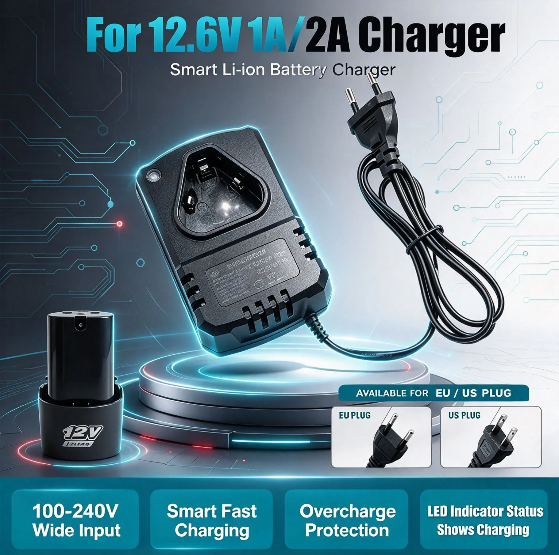 DC 12V/12.6V Li-lon Rechargeable Charger Support Universal Electric Drill Charger US/EU 100-240V For Drill Electrical WrenchTool
