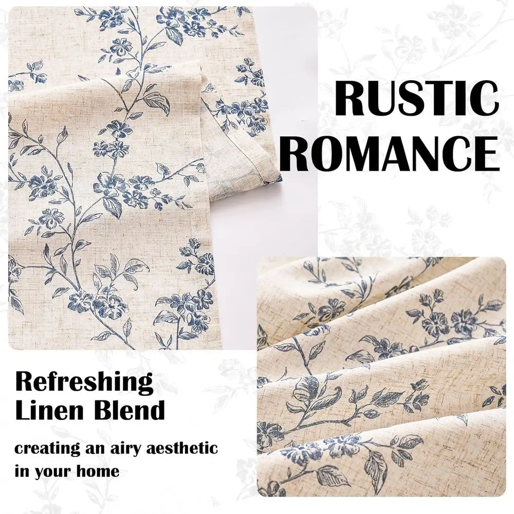 Tende in lino floreale blu per soggiorno e camera da letto, lunghezza 90, filtraggio della luce, set da 2 pannelli con tasca per asta e linguette posteriori