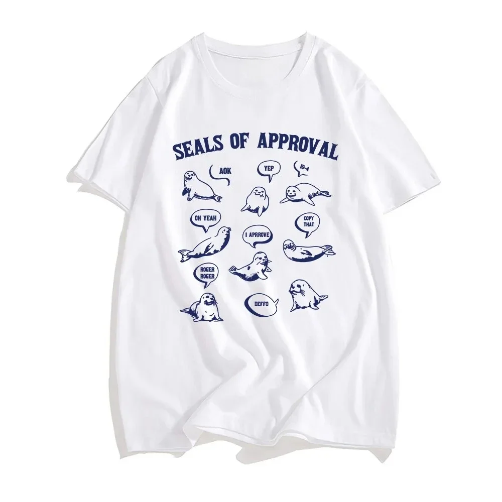 Seals of Approval Tee Sea Lion Cartoon Printing T-shirt Summer Short Sleeve Tshirts for Female Graphic Tops Aesthetic Clothes