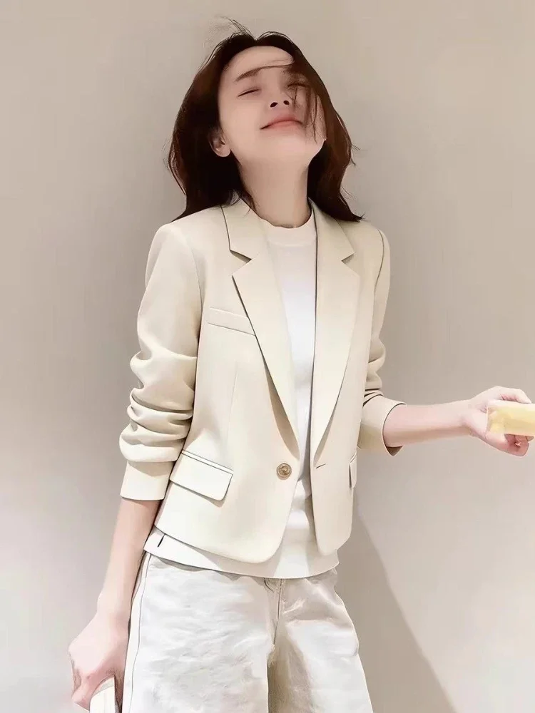 2026 Women Short Blazer Spring Autumn Elegant Casual Suit Jacket Petite Slim Fit Flattering Coat