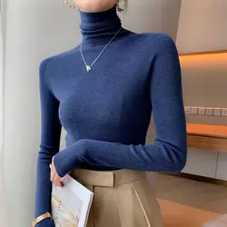 Autumn Winter New Fashion Long Sleeve Half High Collar Bottoming Shirt Solid Women's Clothing Loose All-match Knitting Chic Tops
