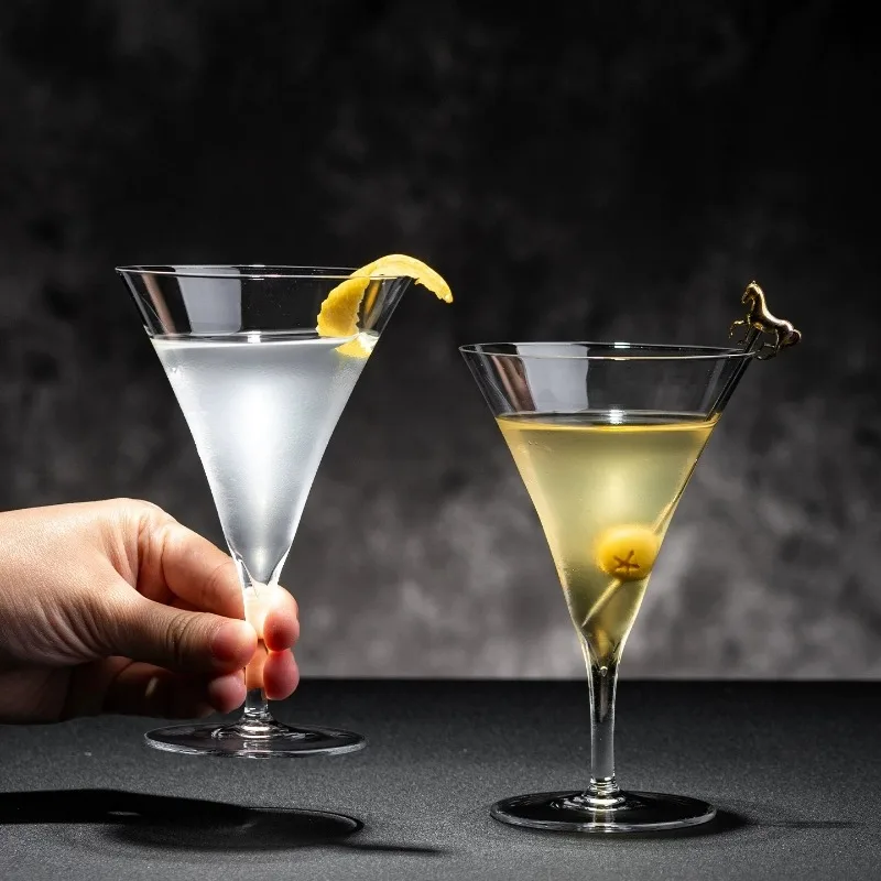 Classic Martini Glass Clear Triangle Cocktail Goblet Tall Stemmed Wine Glass for Gin Mixed Drinks Home Bar Party Drinkware