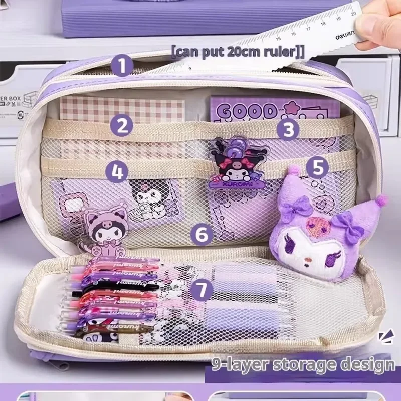 Imagem -05 - Miniso-estojo para Lápis de Grande Capacidade Kuromi para Meninas Zíper Bonito Bolsa para Caneta Conjunto Completo de Material Escolar Infantil Bonito